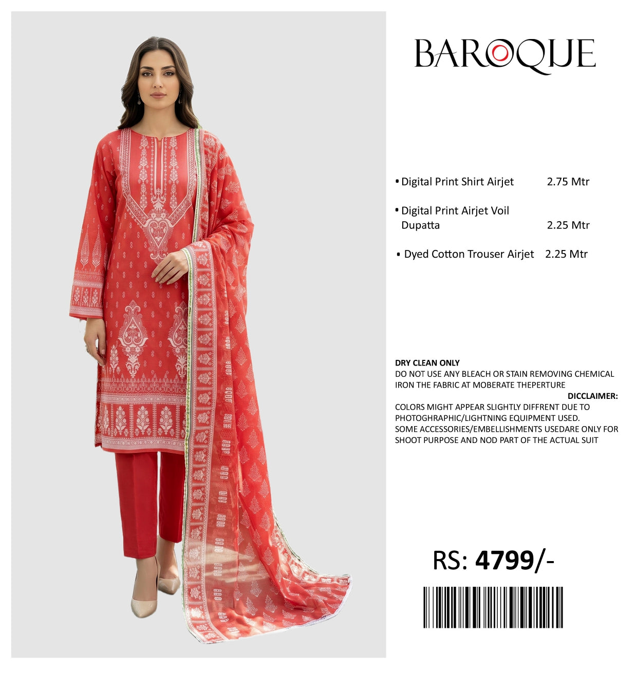 BAROQUE PRINTED LAWN UN STITCHED 3PIECE