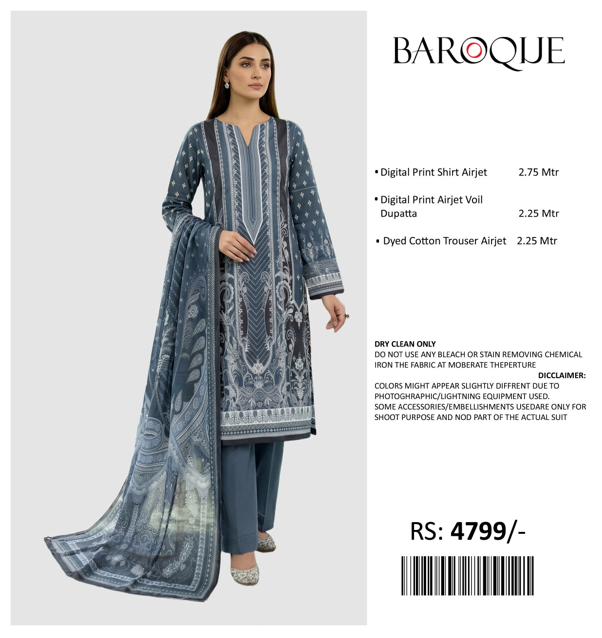 BAROQUE PRINTED LAWN UN STITCHED 3PIECE