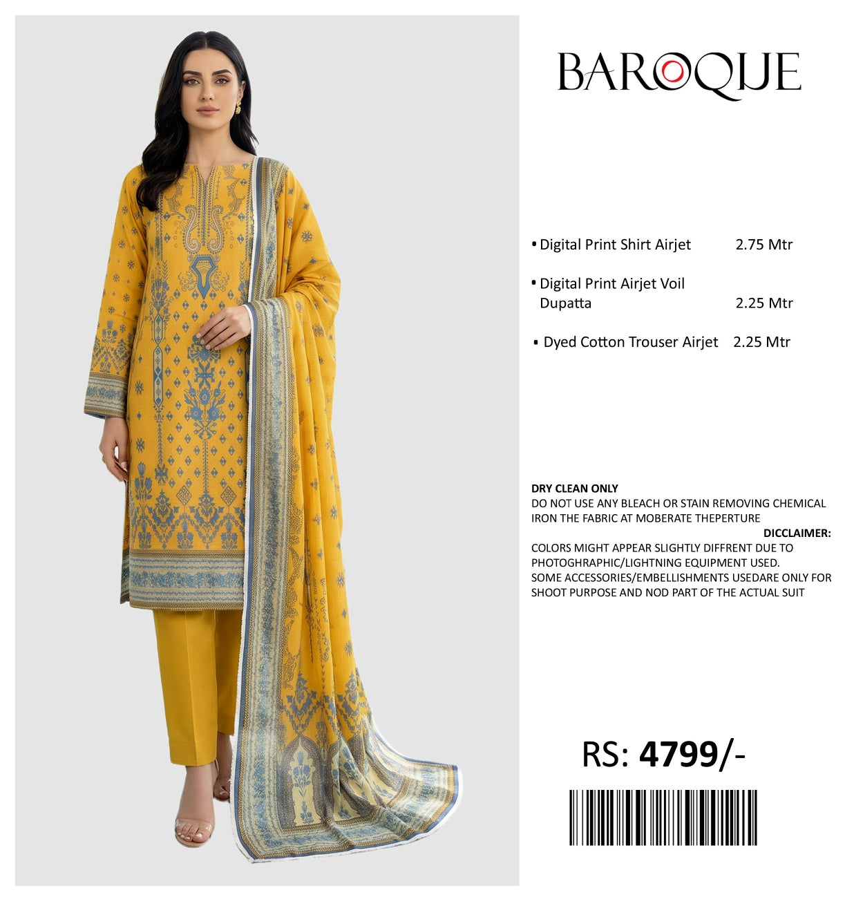 BAROQUE PRINTED LAWN UN STITCHED 3PIECE