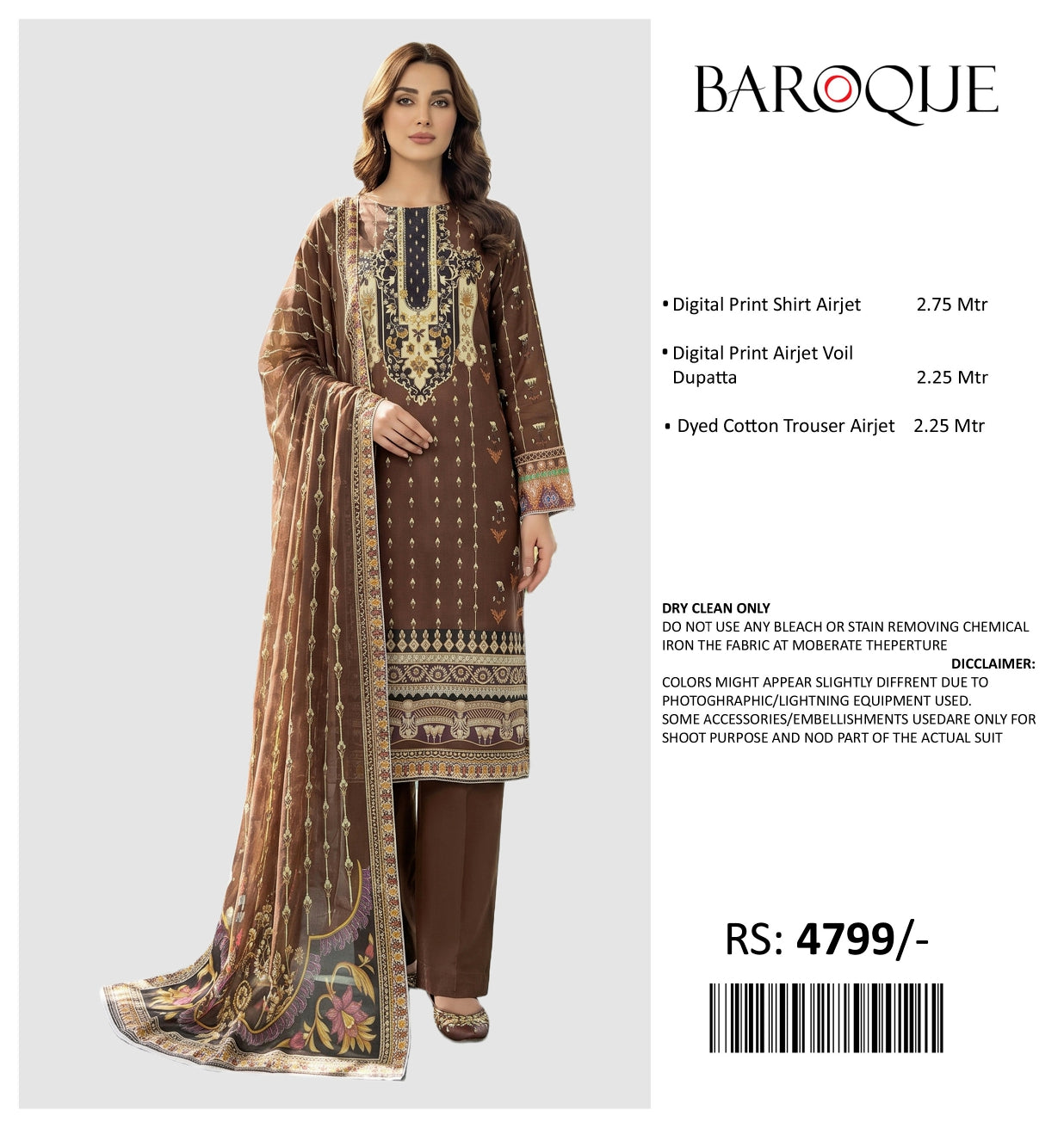 BAROQUE PRINTED LAWN UN STITCHED 3PIECE