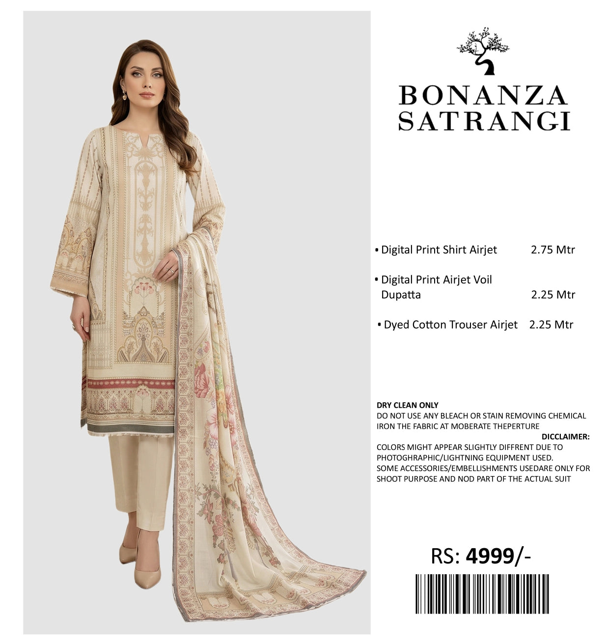 BONANZA PRINTED LAWN UN STITCHED 3PIECE