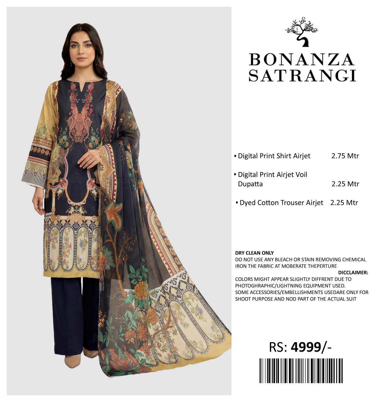 BONANZA PRINTED LAWN UN STITCHED 3PIECE