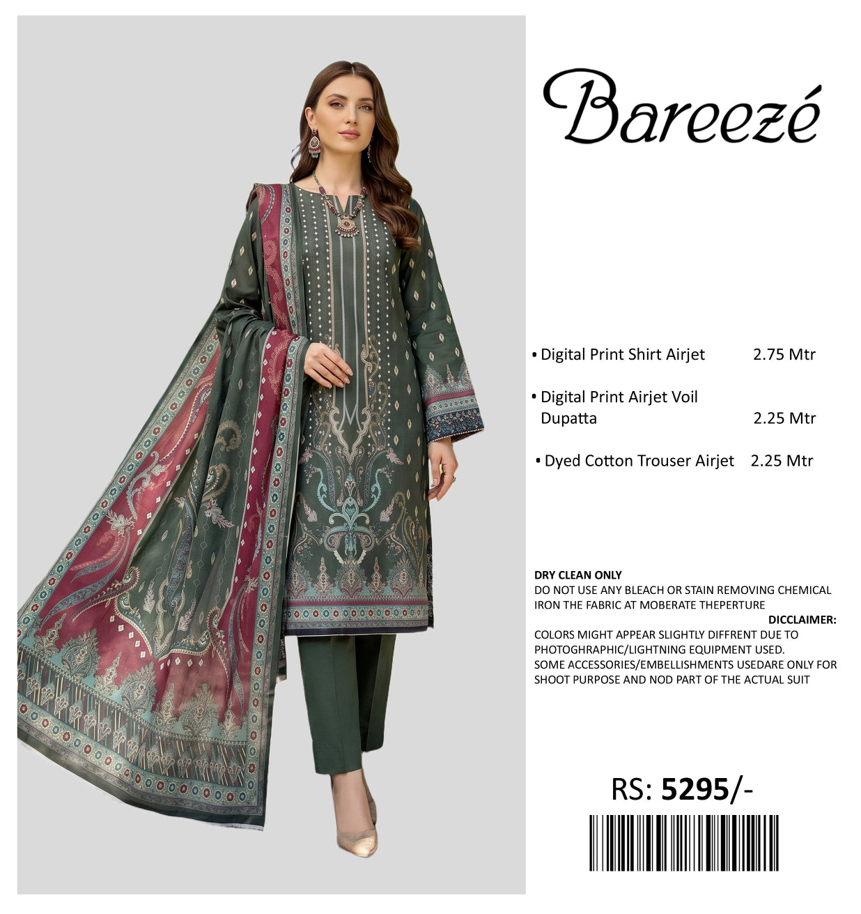 BAREEZE PRINTED LAWN UNSTITCHED 3 PIECE