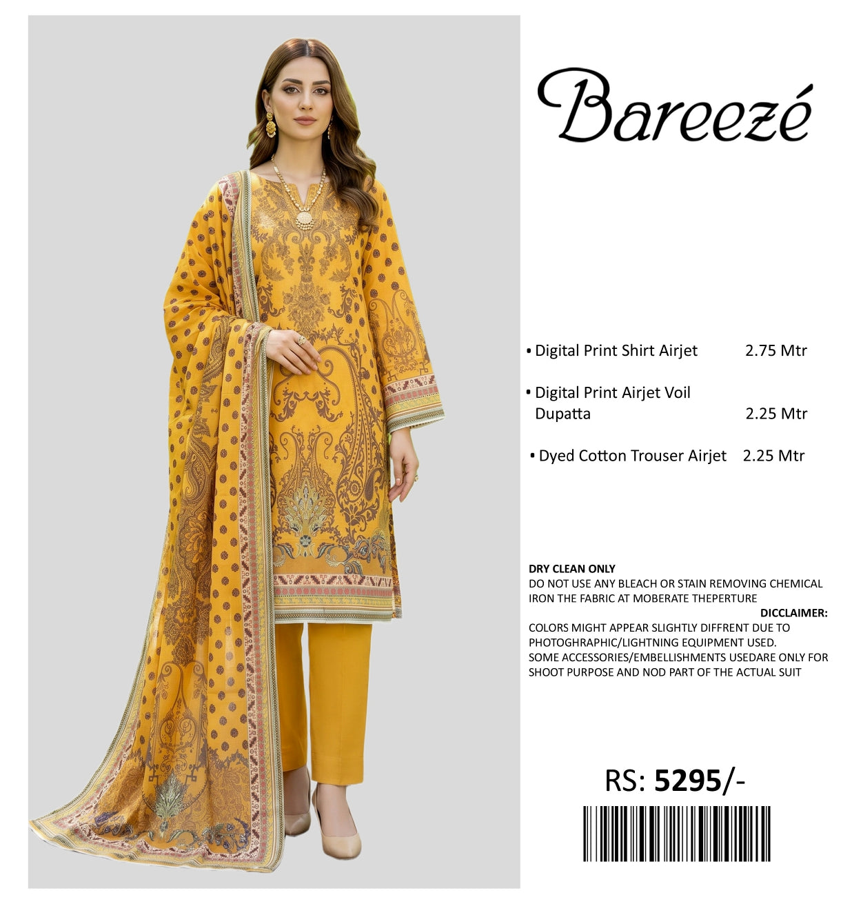 BAREEZE PRINTED LAWN UNSTITCHED 3 PIECE
