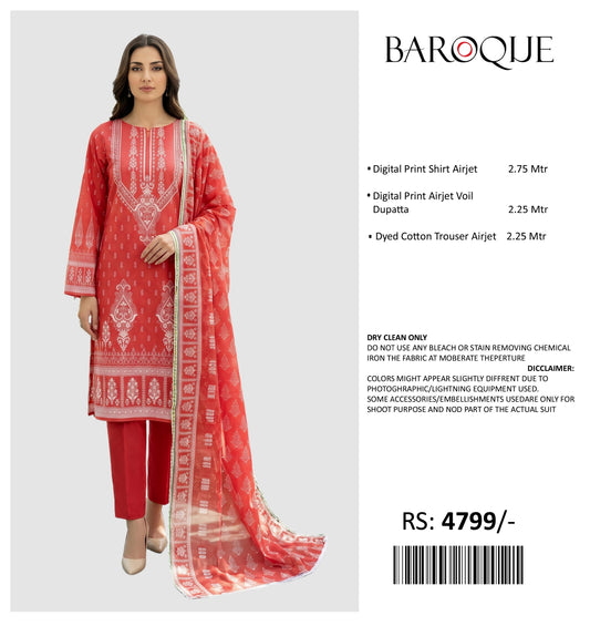 BAROQUE PRINTED LAWN UN STITCHED 3PIECE
