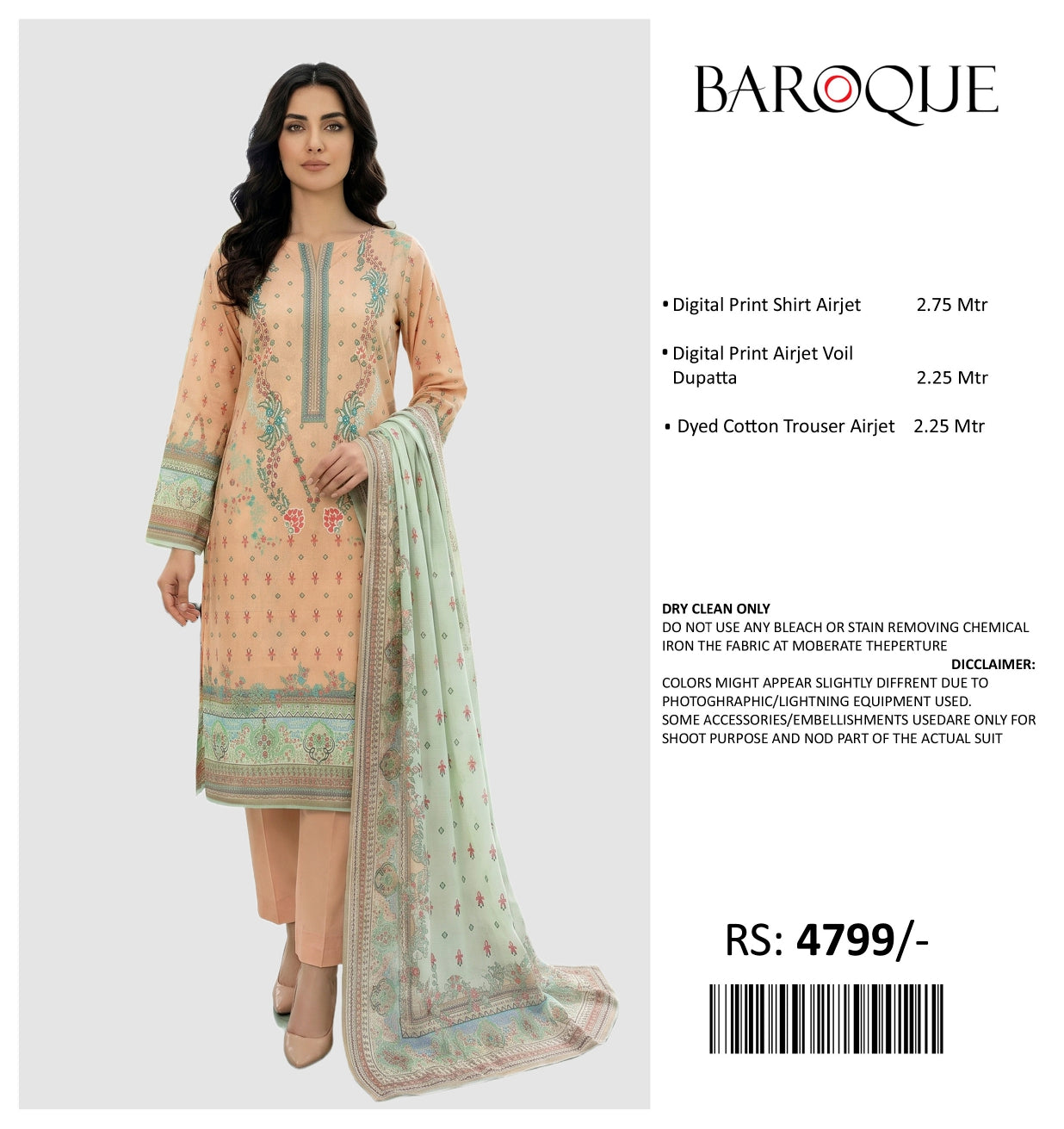 BAROQUE PRINTED LAWN UN STITCHED 3PIECE