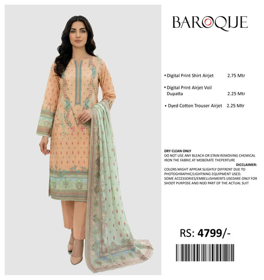 BAROQUE PRINTED LAWN UN STITCHED 3PIECE