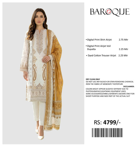 BAROQUE PRINTED LAWN UN STITCHED 3PIECE