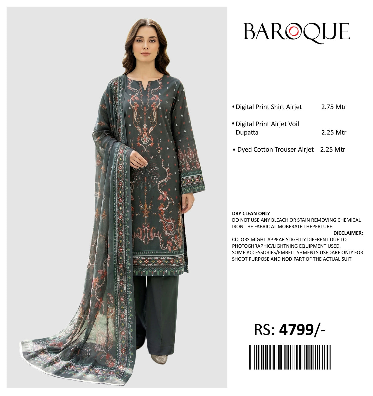 BAROQUE PRINTED LAWN UN STITCHED 3PIECE