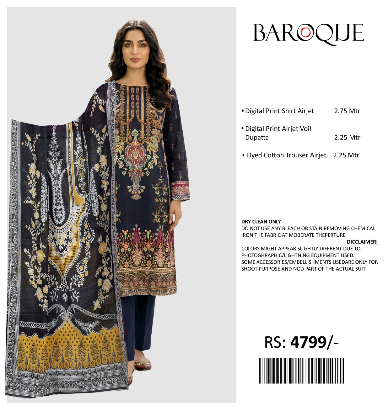 BAROQUE PRINTED LAWN UN STITCHED 3PIECE