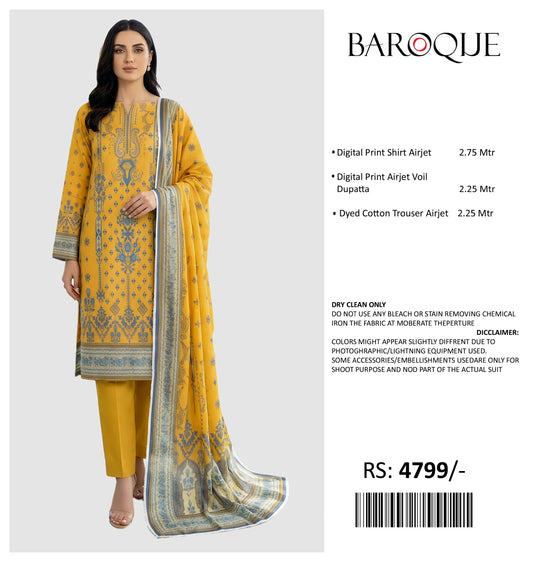 BAROQUE PRINTED LAWN UN STITCHED 3PIECE
