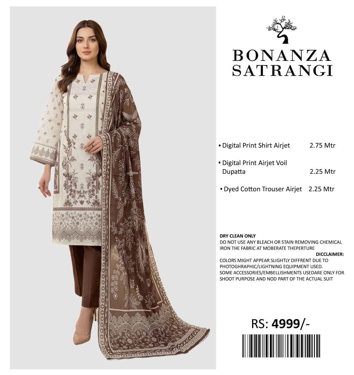 BONANZA PRINTED LAWN UN STITCHED 3PIECE
