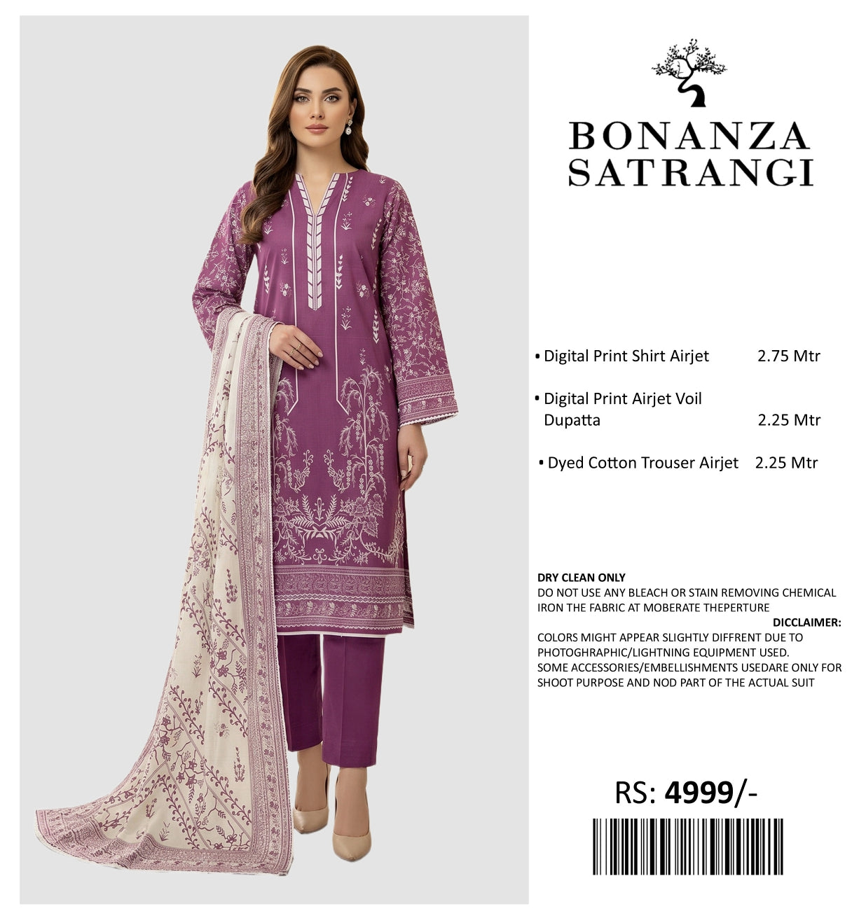 BONANZA PRINTED LAWN UN STITCHED 3PIECE