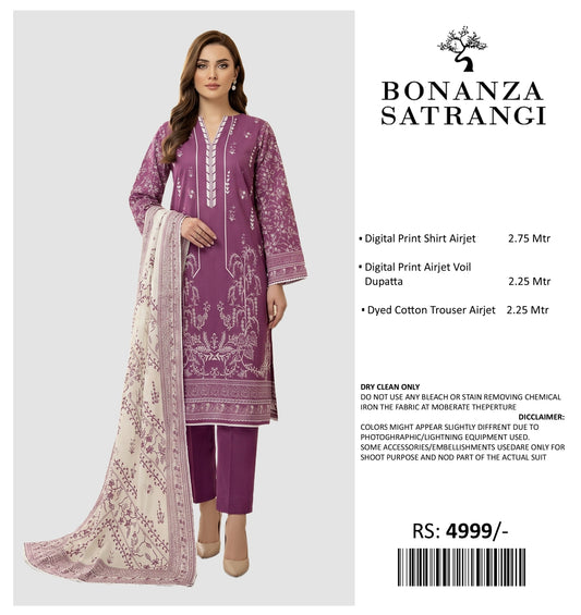 BONANZA PRINTED LAWN UN STITCHED 3PIECE