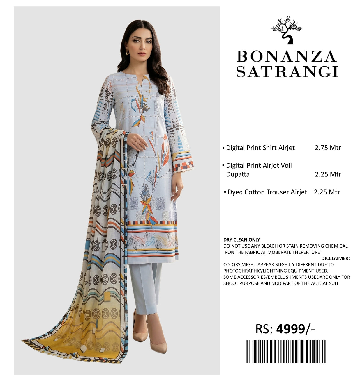 BONANZA PRINTED LAWN UN STITCHED 3PIECE