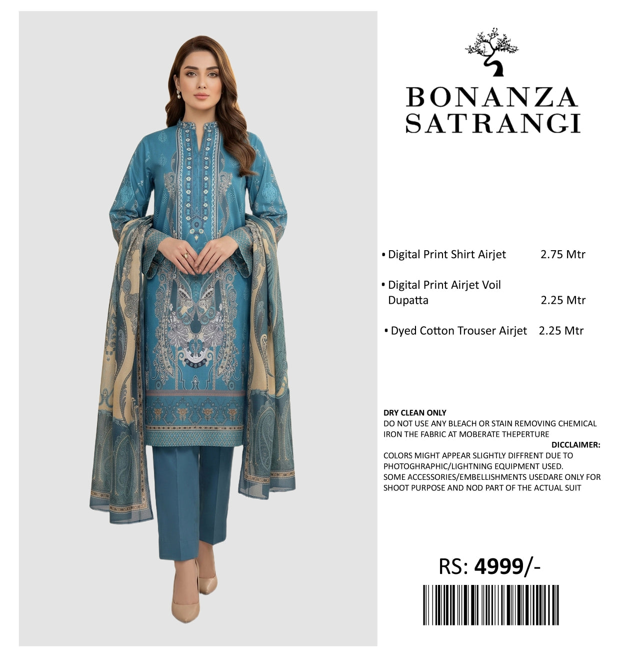 BONANZA PRINTED LAWN UN STITCHED 3PIECE