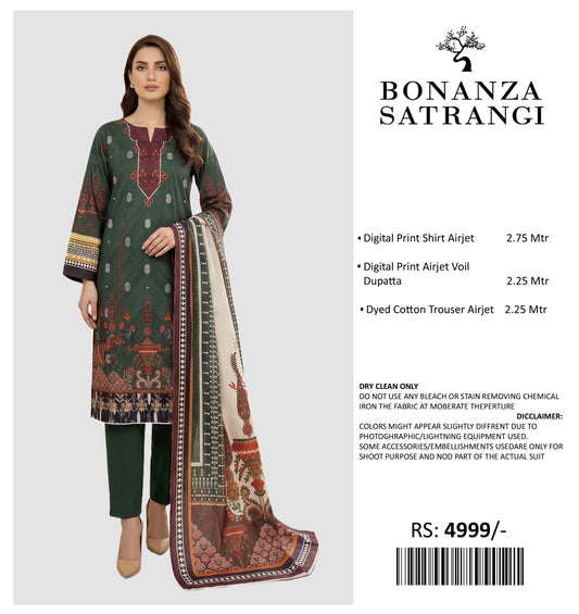 BONANZA PRINTED LAWN UN STITCHED 3PIECE