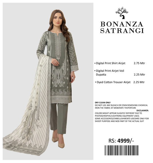 BONANZA PRINTED LAWN UN STITCHED 3PIECE
