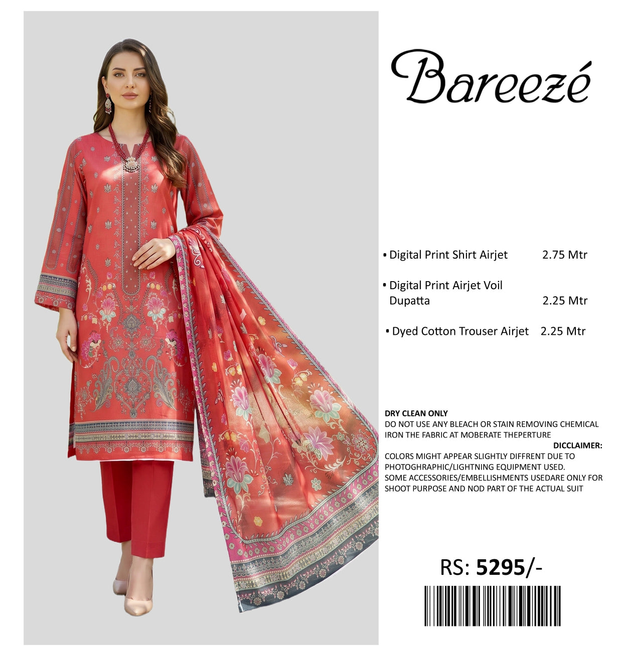 BAREEZE PRINTED LAWN UNSTITCHED 3 PIECE