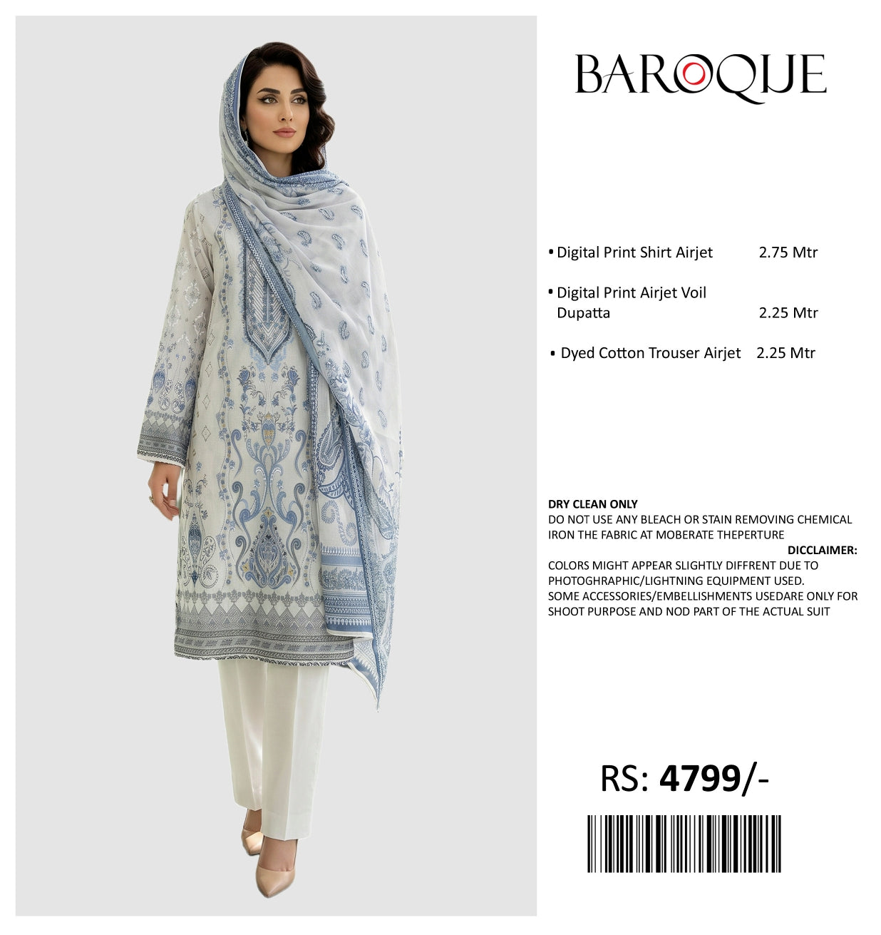 BAROQUE PRINTED LAWN UNSTITCHED 3 PIECE