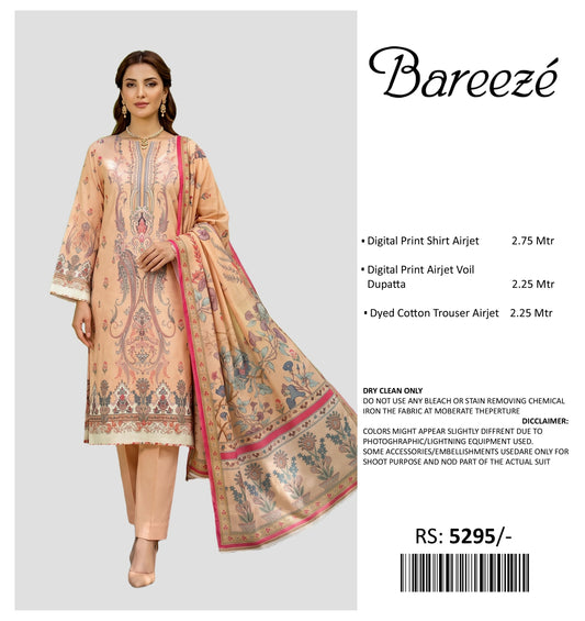 BAREEZE PRINTED LAWN UNSTITCHED 3 PIECE