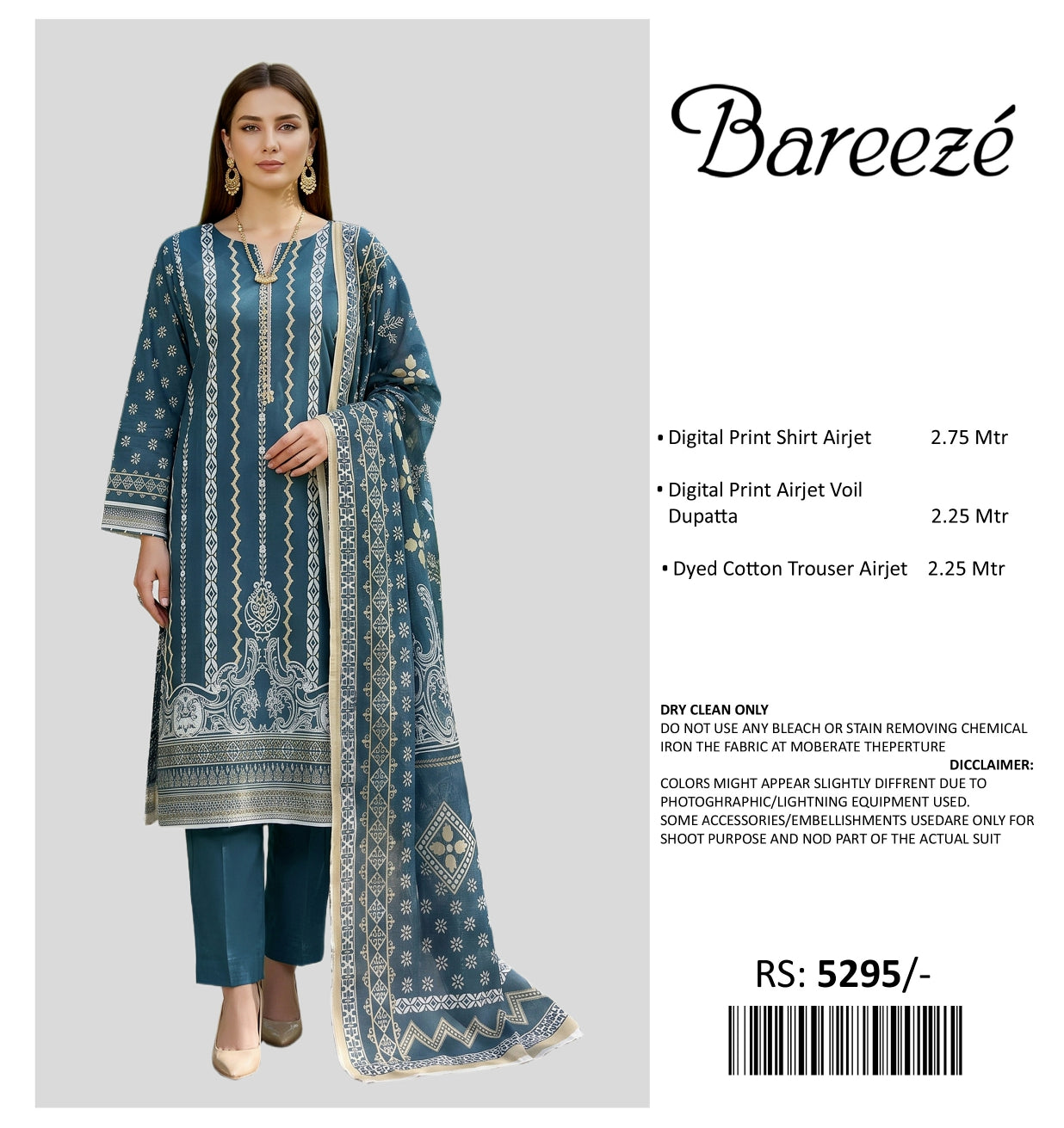 BAREEZE PRINTED LAWN UNSTITCHED 3 PIECE