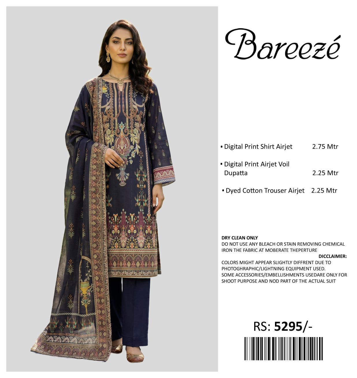 BAREEZE PRINTED LAWN UNSTITCHED 3 PIECE