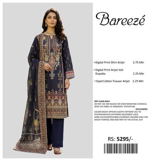 BAREEZE PRINTED LAWN UNSTITCHED 3 PIECE