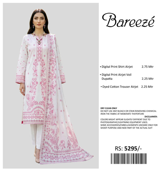 BAREEZE PRINTED LAWN UNSTITCHED 3 PIECE