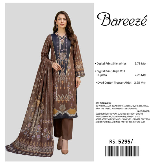 BAREEZE PRINTED LAWN UNSTITCHED 3 PIECE