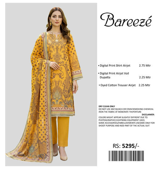 BAREEZE PRINTED LAWN UNSTITCHED 3 PIECE