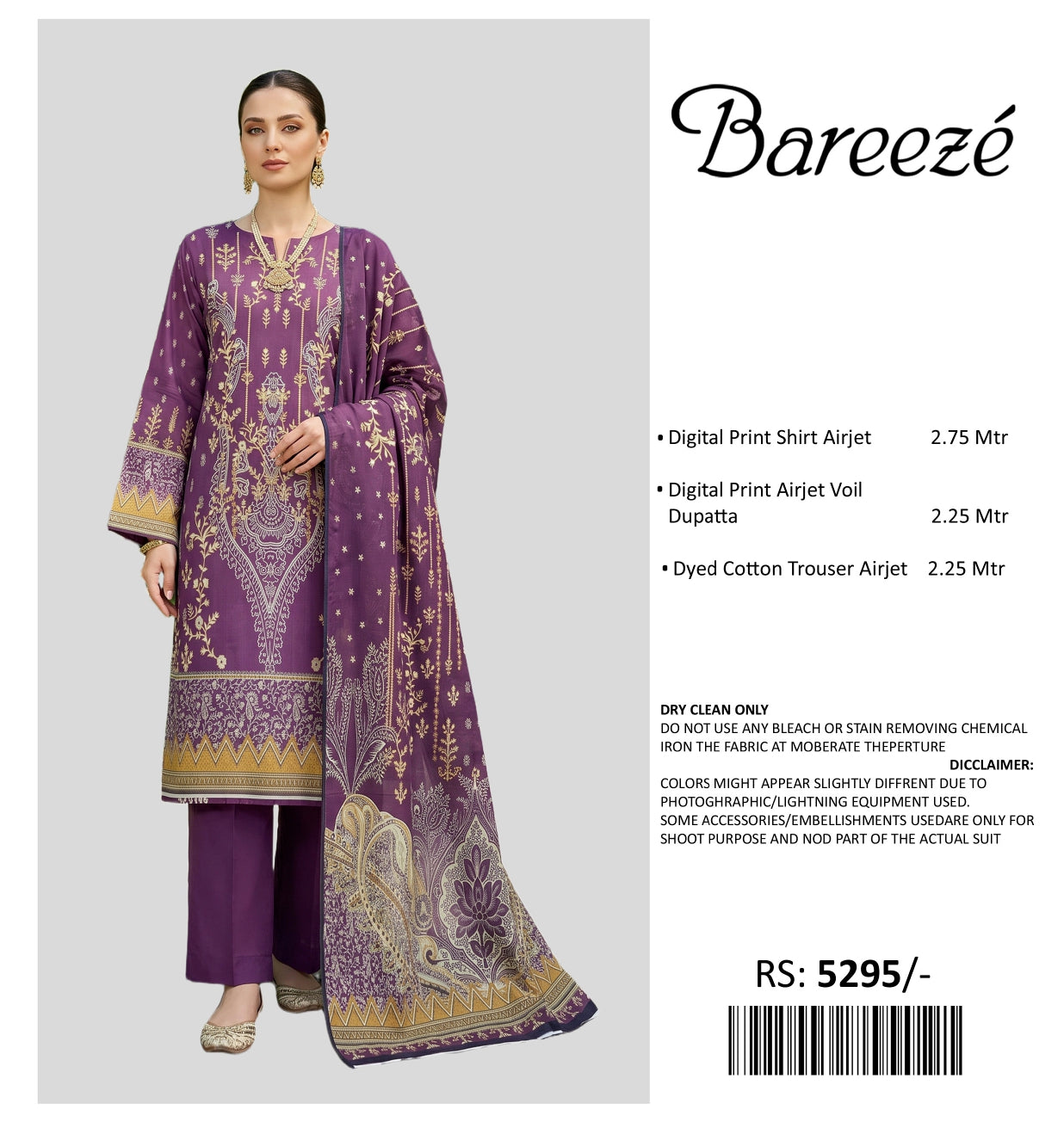 BAREEZE PRINTED LAWN UNSTITCHED 3 PIECE