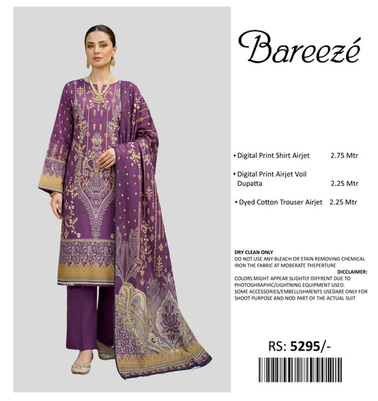 BAREEZE PRINTED LAWN UNSTITCHED 3 PIECE